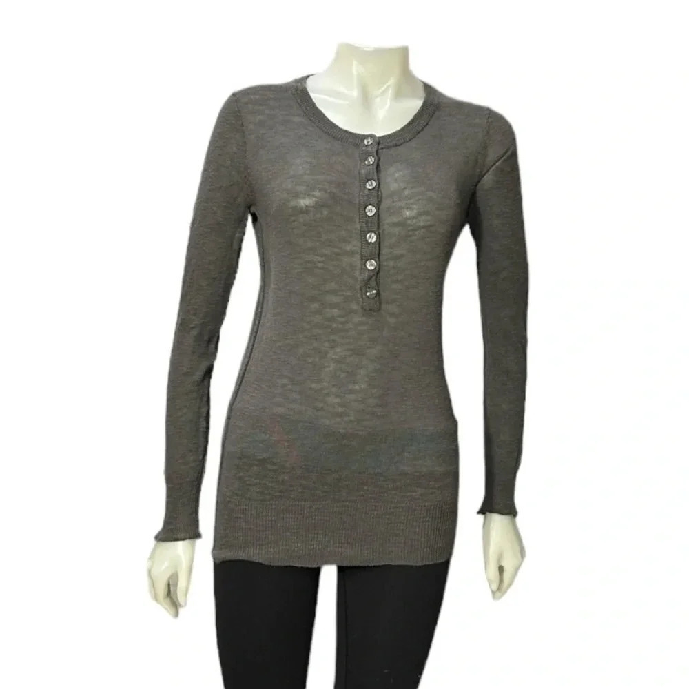 J. Crew Slub Linen-Cotton Henley Crewneck Long Sleeve Sweater Size Medium